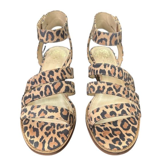 Vince Camuto Rensensa Natural Leopard Leather Demi Wedge Sandals - Size 6 - Picture 2 of 10